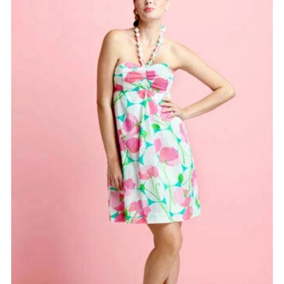 Lilly Pulitzer Betsey Had Me A Blast Strapless Dress Floral Beaded Halter SZ 4 6 - Picture 13 of 14